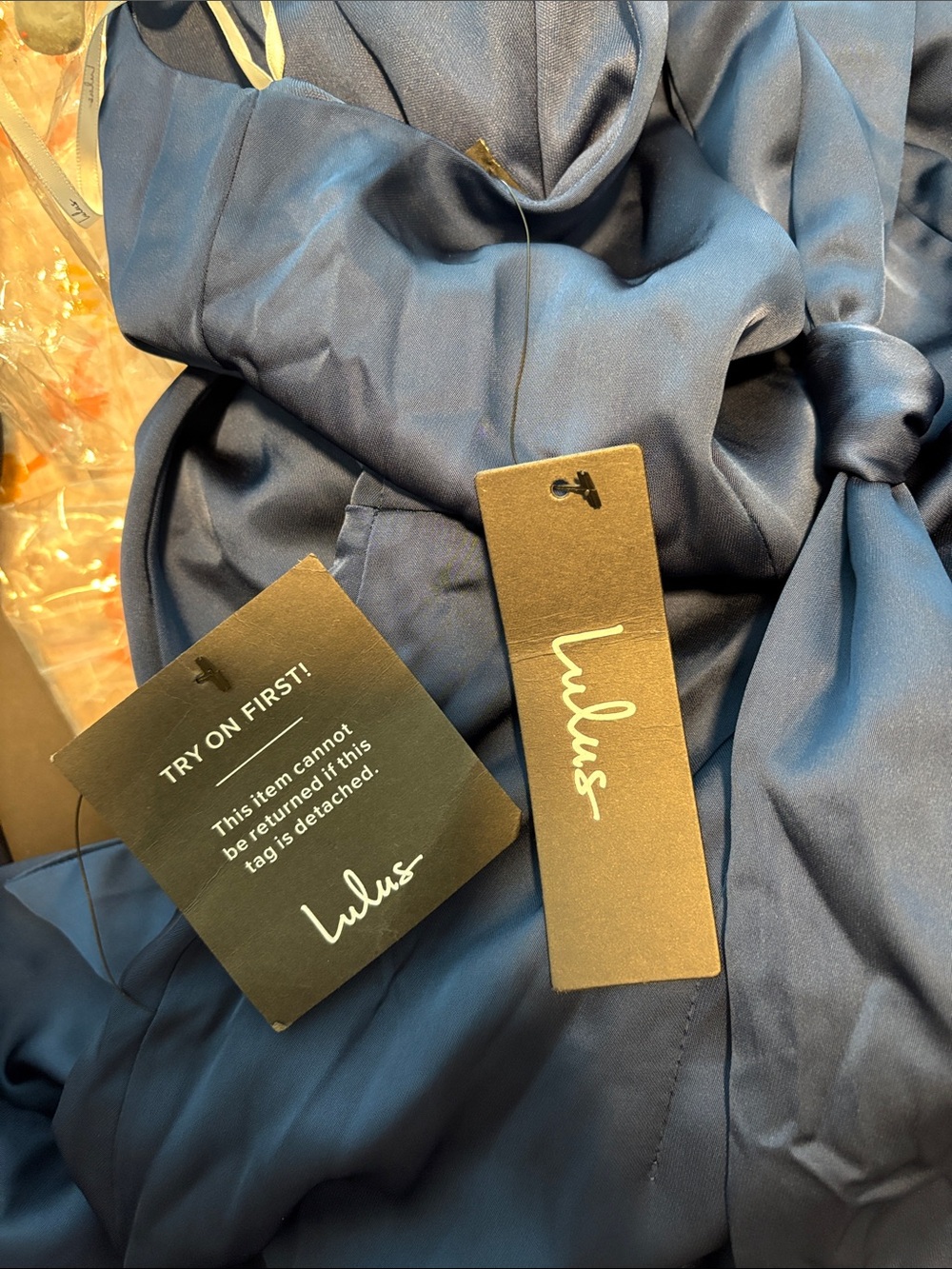 Lulus Regal Loveliness Blue Satin Pleated Mock Neck Maxi Dress - Size L - Picture 4 of 4